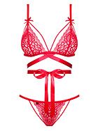 Romantic lingerie set, soft lace, big bow, straps over bust